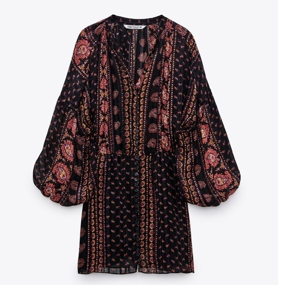 Zara Paisley Print Boho Blouson Mini Dress NWT - Picture 10 of 11